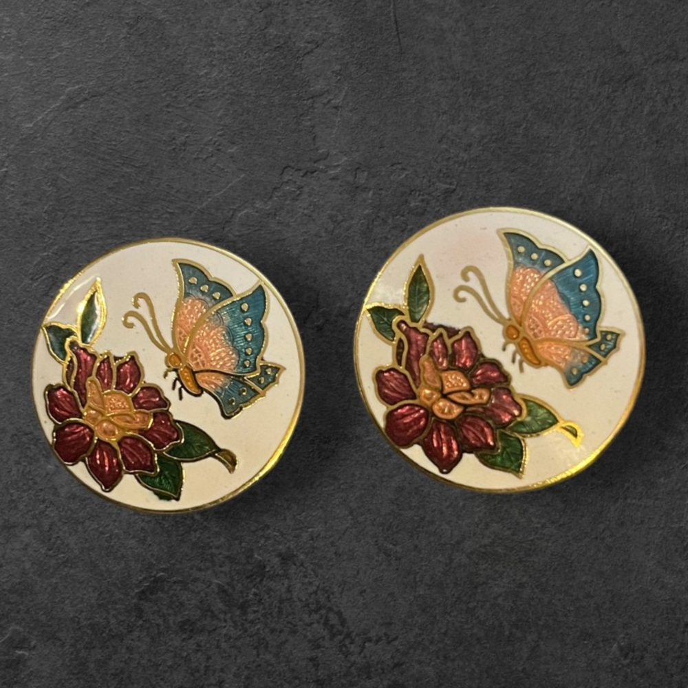 cloisonné Butterfly and Floral Earrings